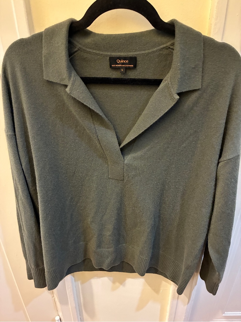 Quince 100% Cashmere Polo Sweater - Olive Green - Picture 4 of 5